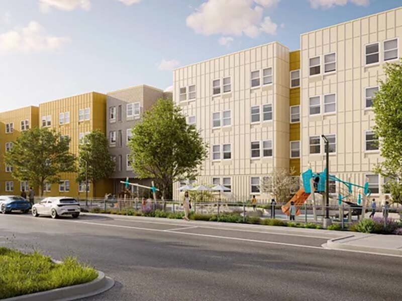Exterior View of Apartment Complex and Parking Rendering | King's Crossing Village