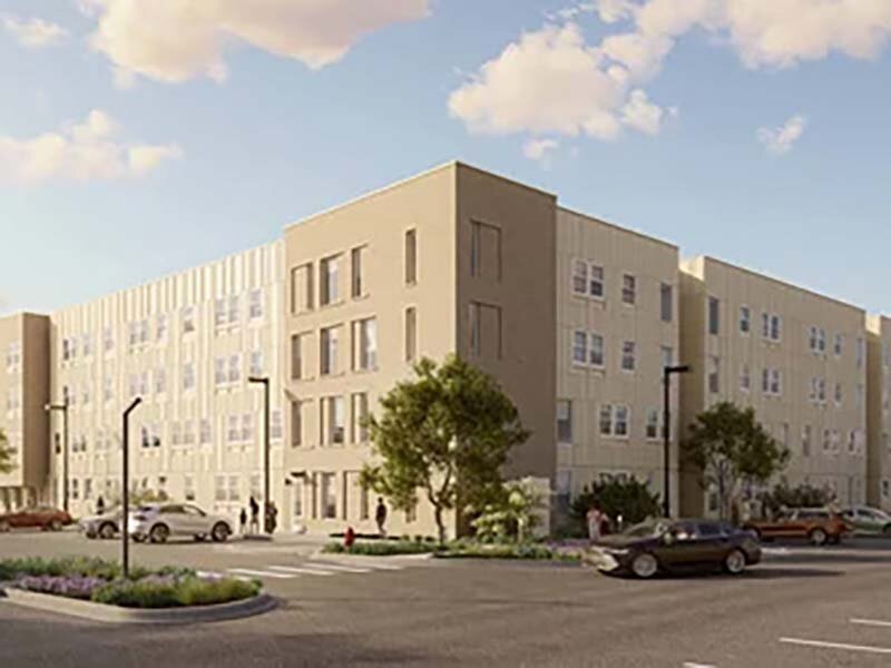 Exterior Apartment Building with Parking Rendering | King's Crossing Village