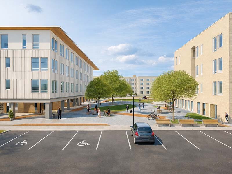 Apartment Complex with Parking Lot Rendering | King's Crossing Village