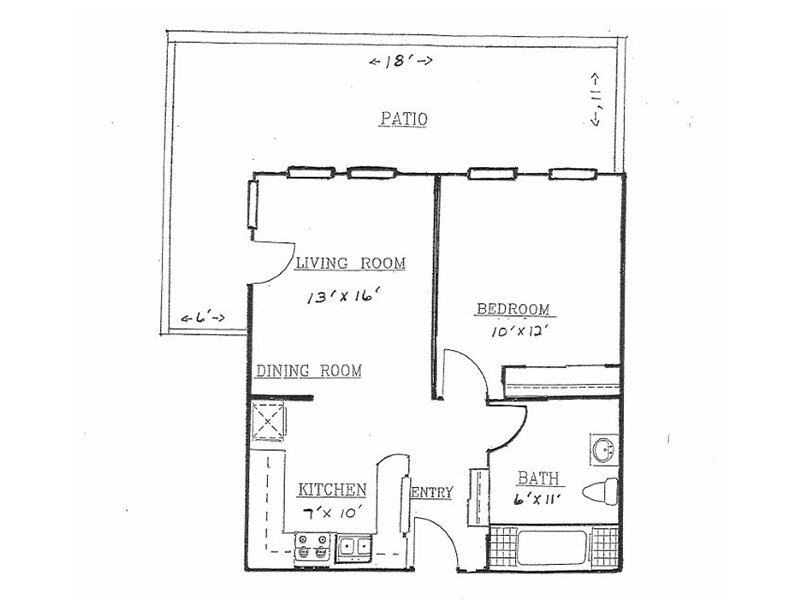 Riverside Apartments Floor Plan 1x1A