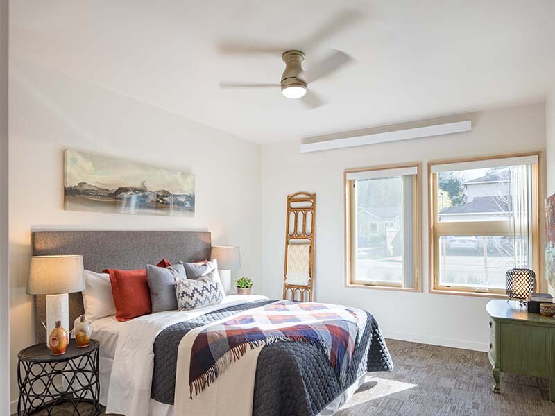 Bedroom with Windows and Ceiling Light/Fan | Nesika Illahee