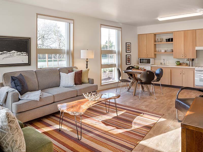 Living Room with Kitchen and Dining Room Table | Nesika Illahee