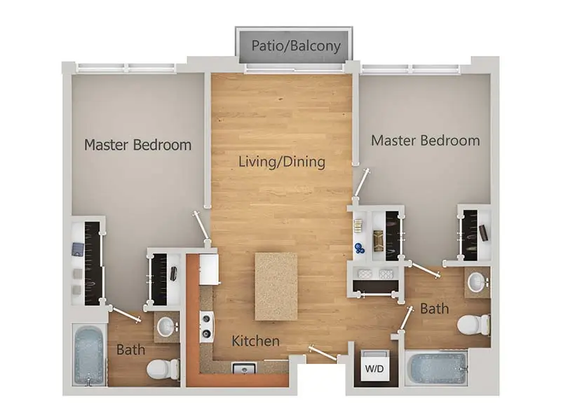 B2 - 2x2 floor plan at 1010 Pacific