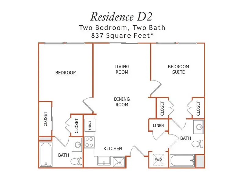 D2 - 2x2 floor plan at 1010 Pacific
