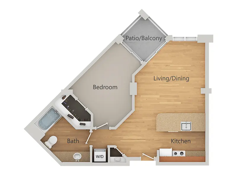 C1 - 1x1 floor plan at 1010 Pacific