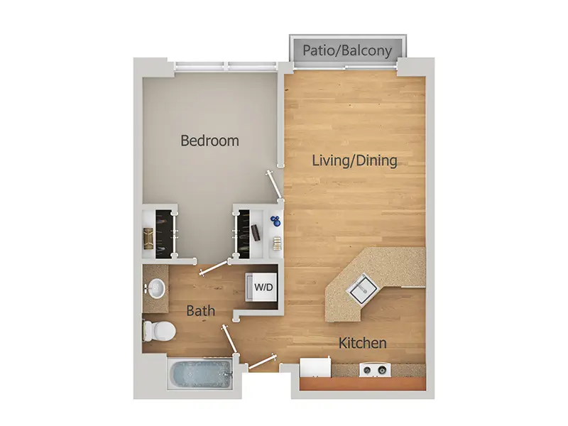 A2 - 1x1 floor plan at 1010 Pacific