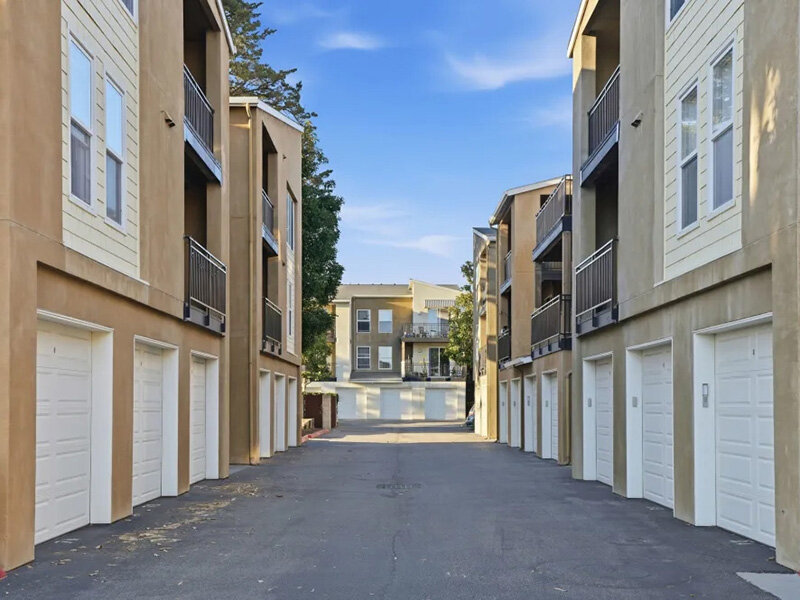 Exterior View of Apartment Garages | Pacific Shores