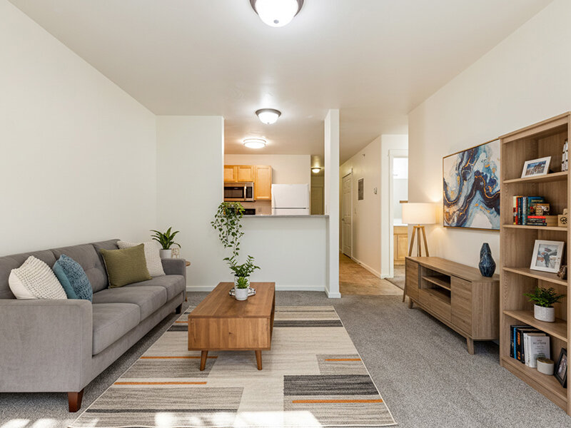 Living Room with Ceiling Light and Carpeted Flooring | Kagy Village
