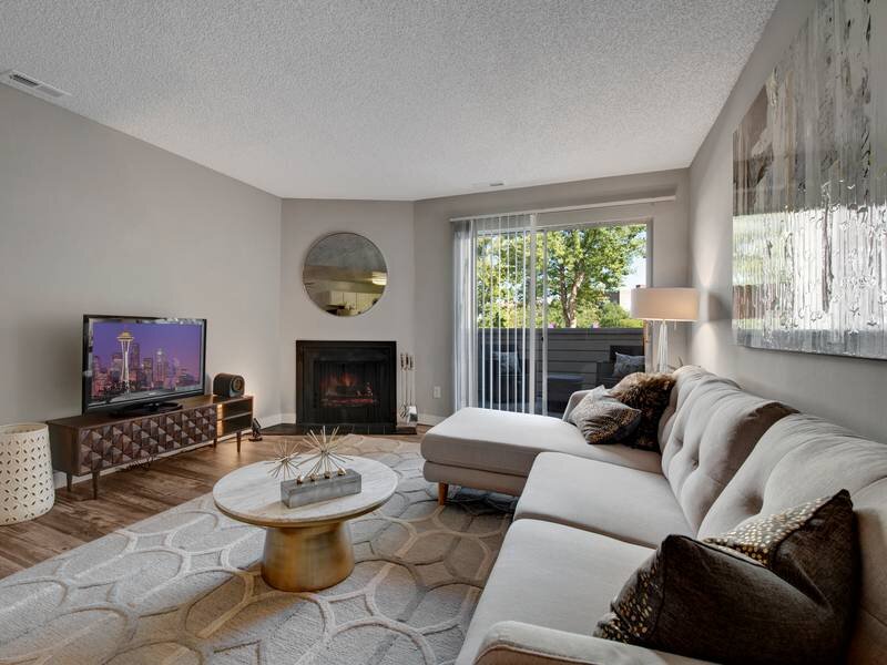 Living Room with Fireplace | The Grove at City Center