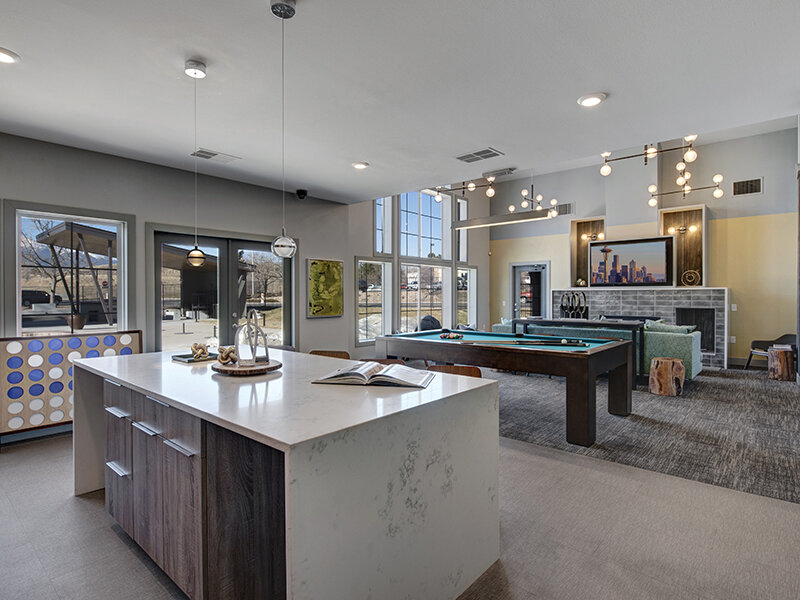 Apartment Property Clubhouse Kitchen and Game Table | The Willows at Printers Park Apartments