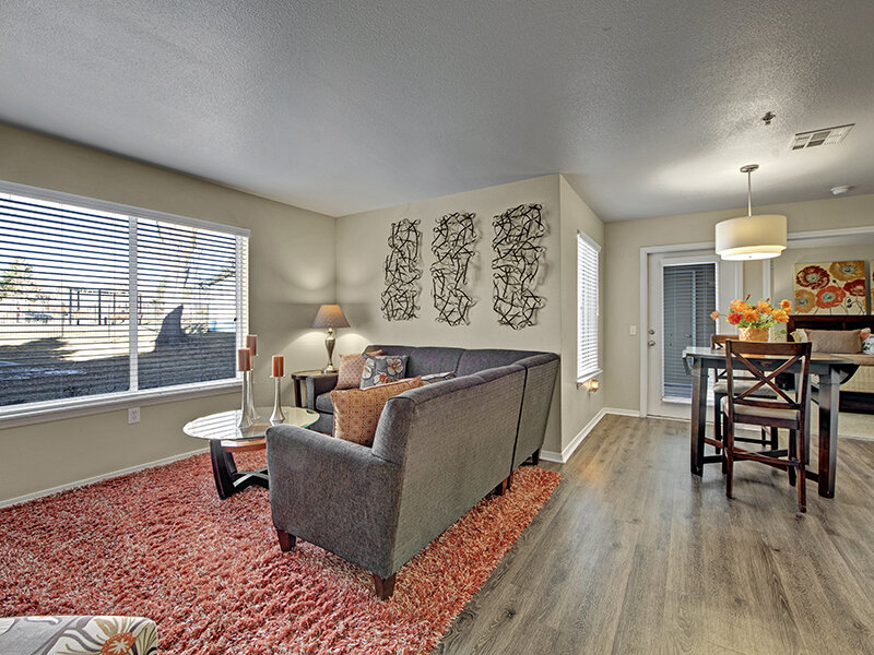 Living Room with Entrance to Dining Room Area | The Willows at Printers Park Apartments