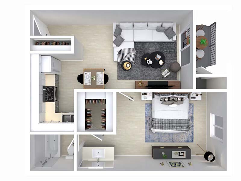 Our 1x1 is a 1 Bedroom, 1 Bathroom Apartment