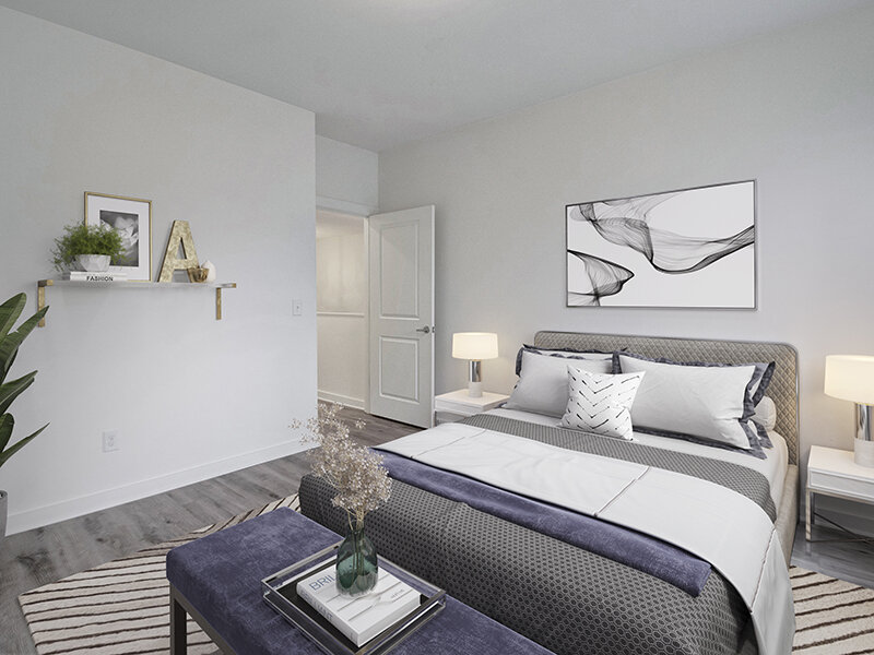 Apartment Bedroom with Wall Art | Merchants Walk