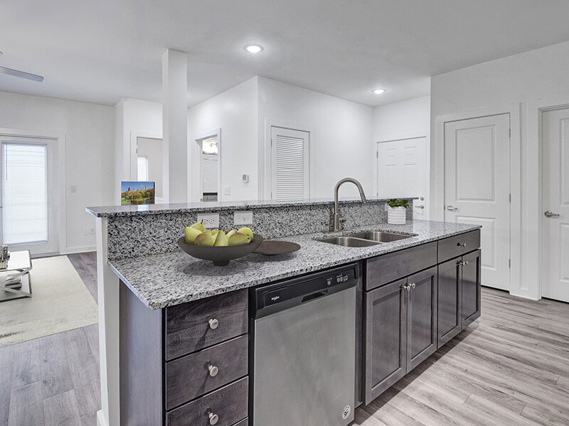 Kitchen Counter with Sink and Wood Styled Floors | Merchants Walk