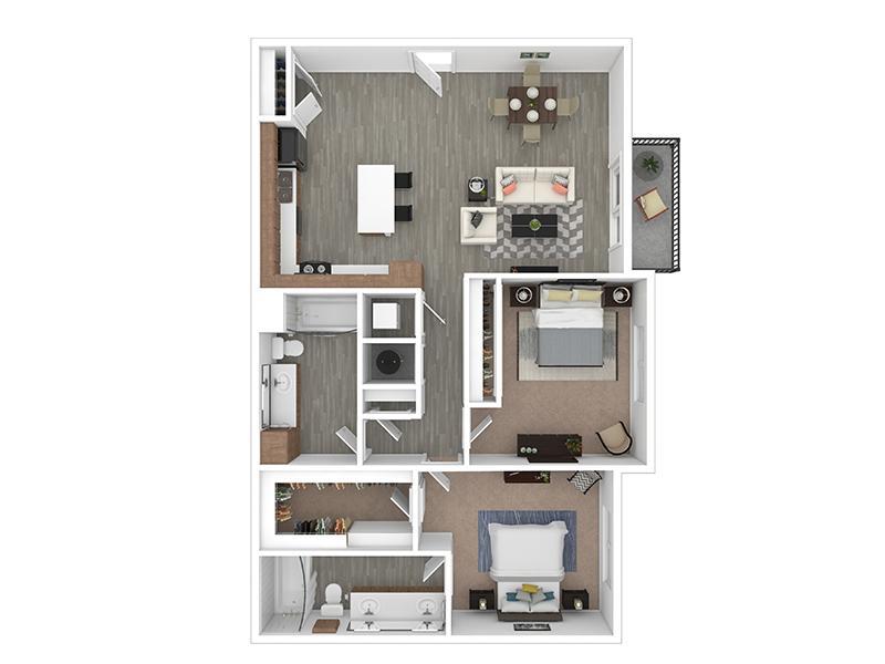 2BR floor plan at Elevate at Pena Station