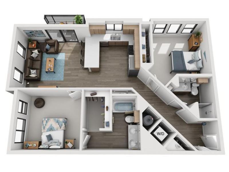 2BRE floor plan at Elevate at Pena Station