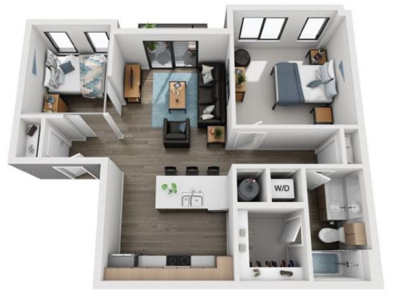 1BR++ floor plan at Elevate at Pena Station