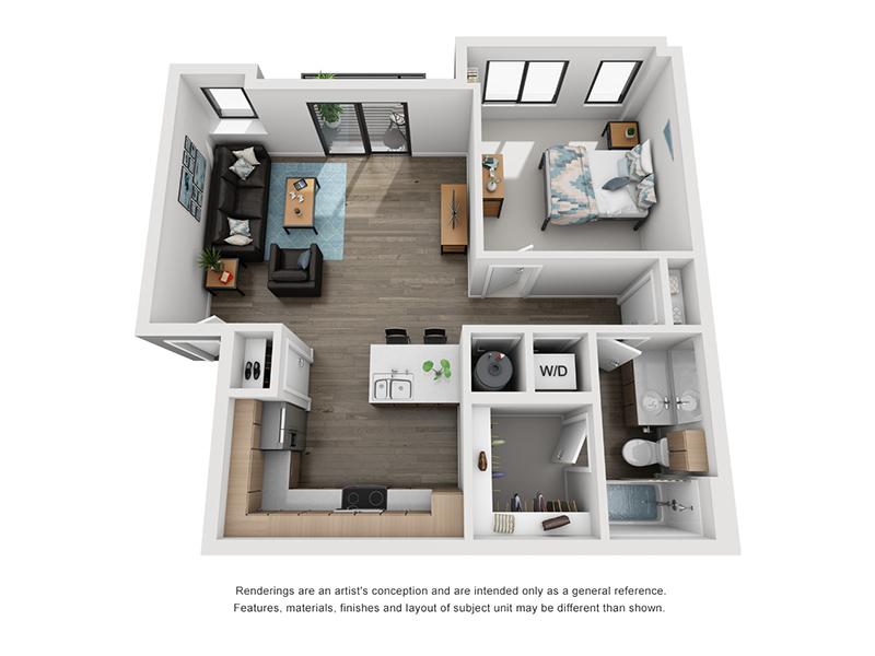1BR+ floor plan at Elevate at Pena Station