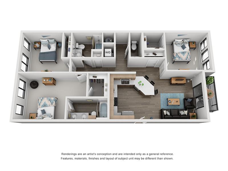 3BR floor plan at Elevate at Pena Station
