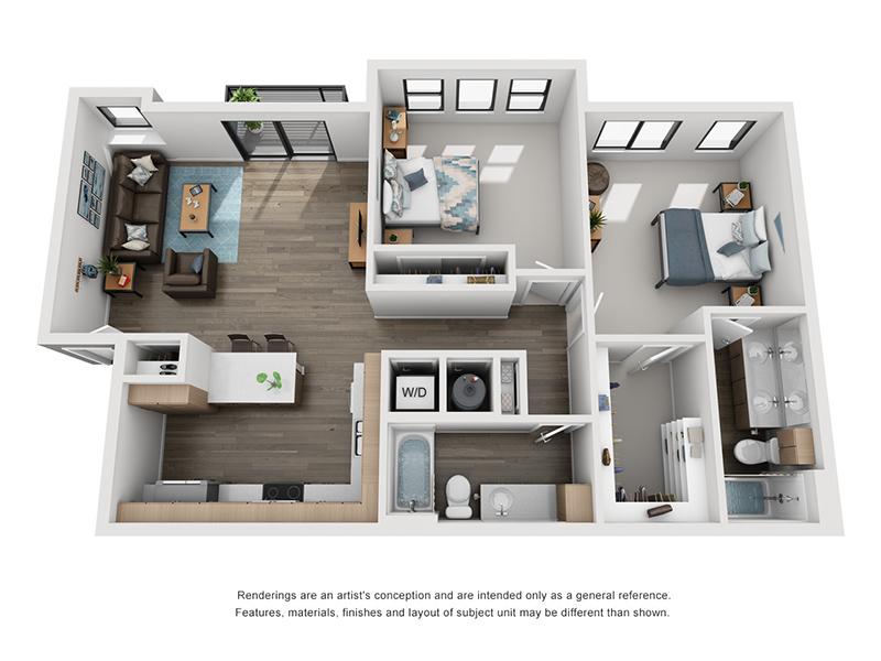 2BR+ floor plan at Elevate at Pena Station