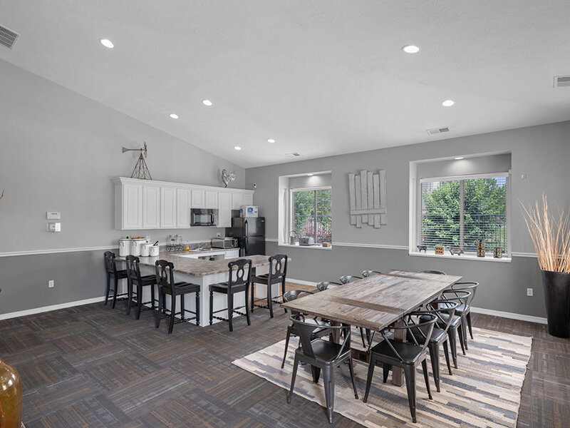 Community Seating with Ceiling Lights and Rug | Pleasant Springs