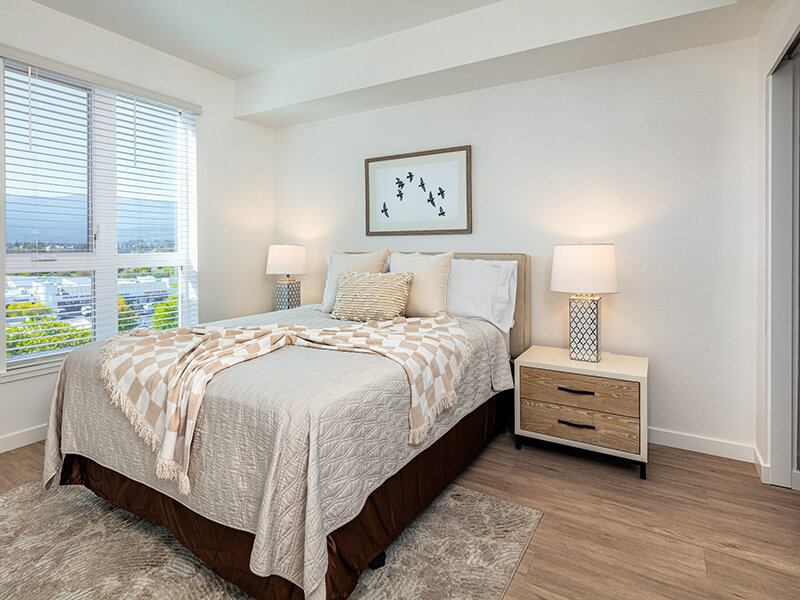Bedroom with Lamp Table and Wall Art | View at Blossom Hill