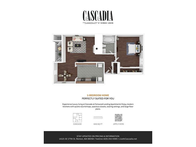 Our Cascade is a 1 Bedroom, 1 Bathroom Apartment