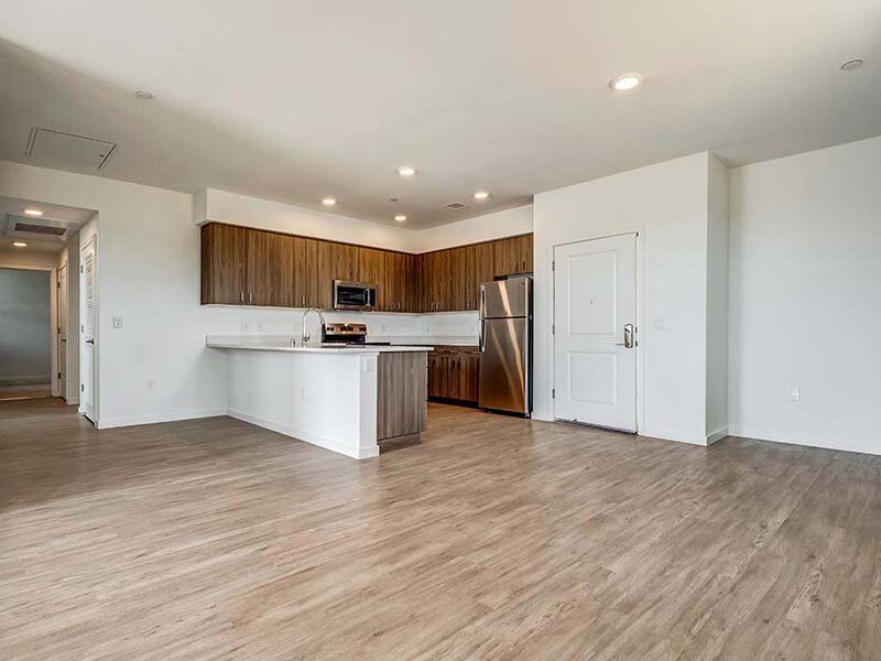 Kitchen with Wood Styled Flooring and Counter | Ageno Affordable