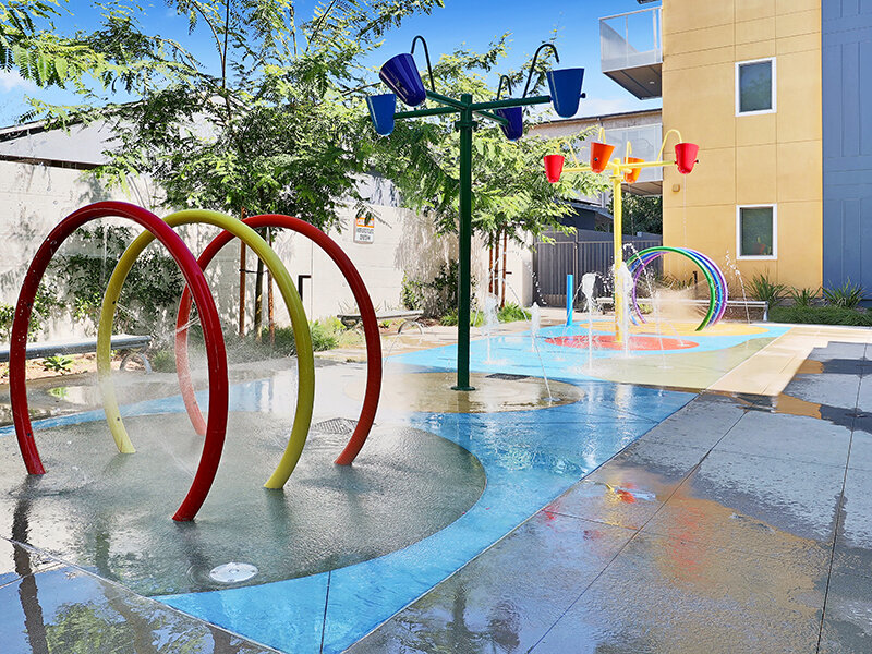 Outdoor Apartment Complex Splash Pad | Mission Gateway