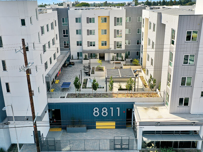 Aerial View of Apartment Entrance with Courtyard | Mission Gateway