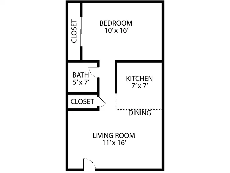 1 Bedroom 1 Bathroom Floorplan