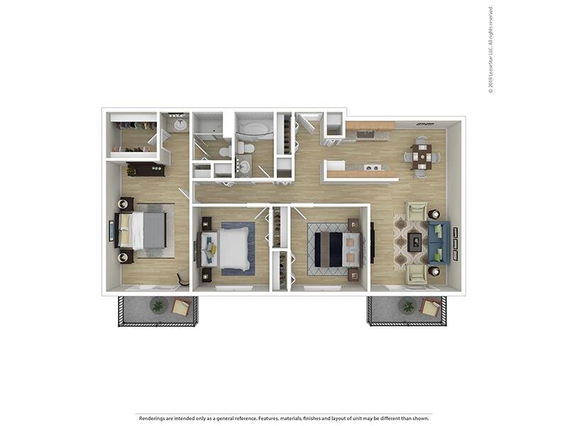 Park on 14th Apartments Floor Plan 3 Bedroom 2 Bath