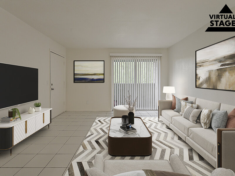 Virtually staged living area at Buenas Paradise Valley.