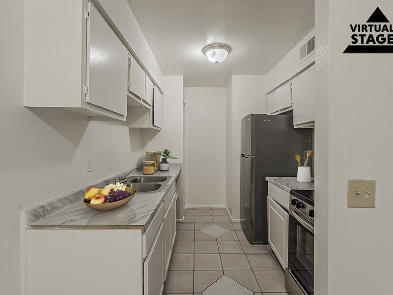 Virtually staged kitchen at Buenas Paradise Valley.