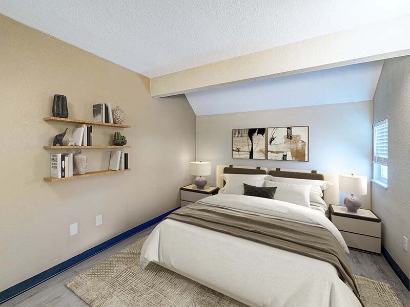 Bedroom with Wall Art and Nightstands | Avia Lofts at Founders Road