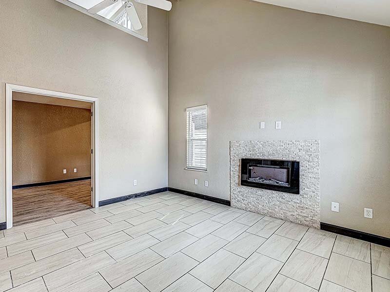 Living Room with Window and Fireplace | Avia Lofts at Founders Road