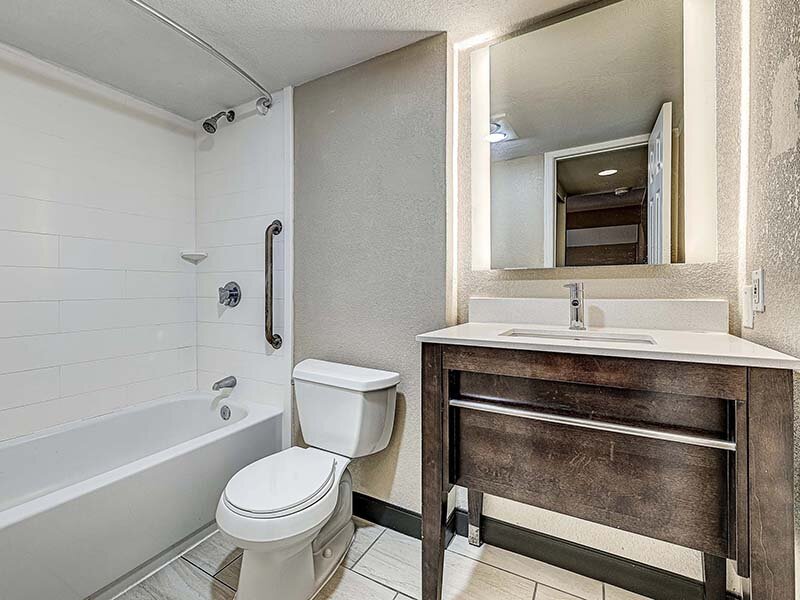 Bathroom with View of Shower and Sink | Avia Lofts at Founders Road