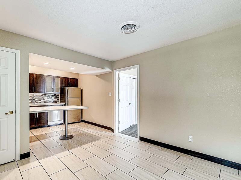 Kitchen with Ceiling Light and Tile Style Floors | Avia Lofts at Founders Road
