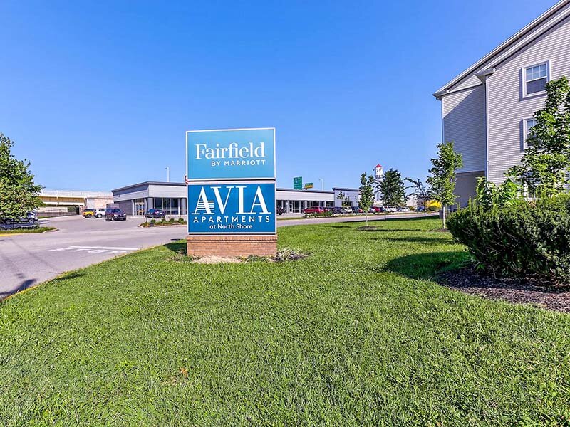 Apartment Complex Monument Sign on Landsacped Grounds | Avia Lofts at North Shore