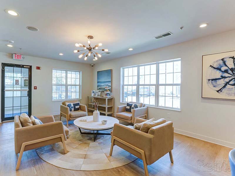 Community Clubhouse with Chandelier and Windows | Avia Lofts at North Shore