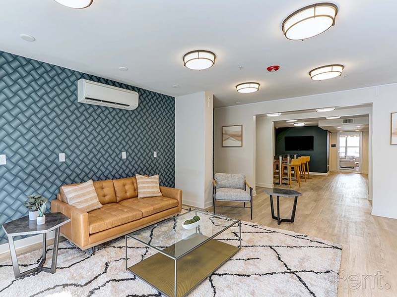 Community Clubhouse Seating with Ceiling Lights | Avia Lofts at North Shore