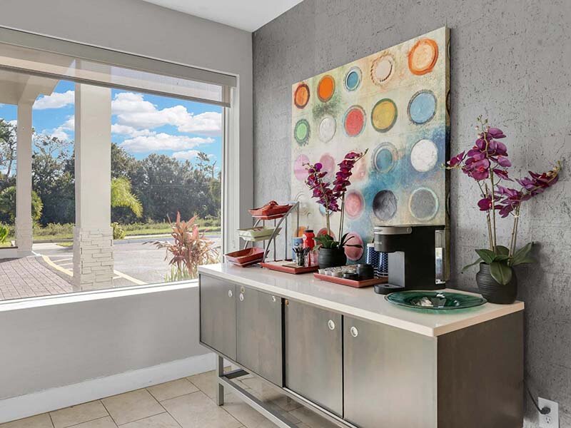 Community Coffee Bar with Wall Art and Window | Avia At Reedy Creek