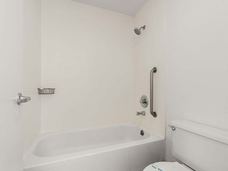 Shower/Tub with Support Handles in Apartment Bathroom | Avia Lofts on Parkway
