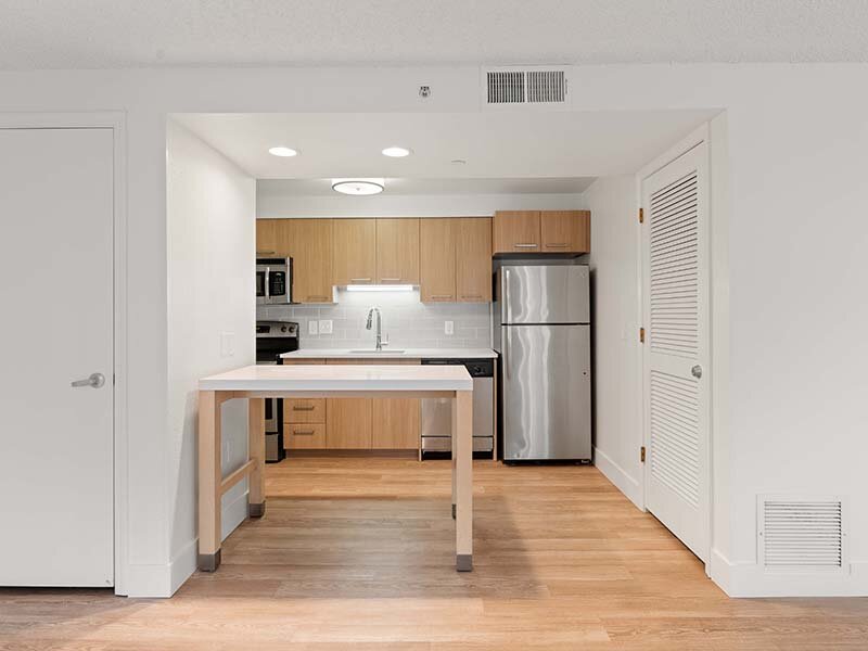 Views of Apartment Kitchen and Wood Style Flooring | Avia Lofts on Parkway