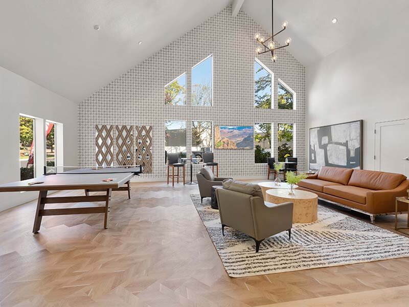 Community Clubhouse with Seating and Chandelier | Avia Lofts on Parkway