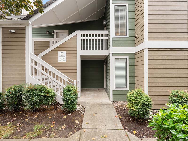 Apartment Complex Exterior View with Stairwell and Entrances | Avia Lofts on Parkway
