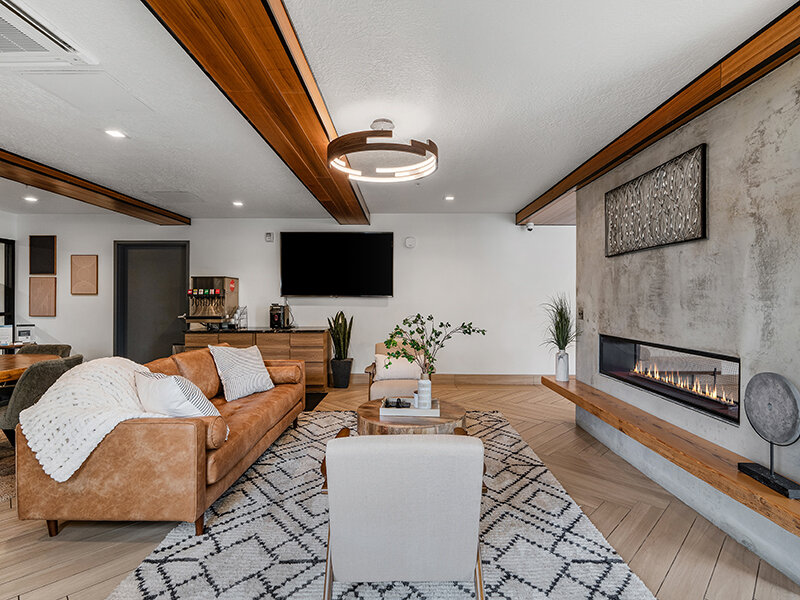 Lounge with Fireplace | Flats at Riverwoods
