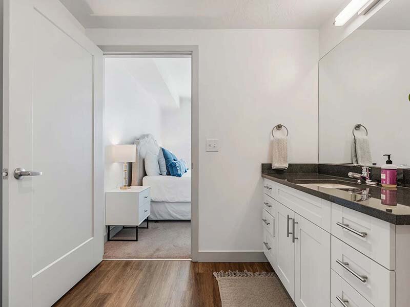 Bathroom with Wood Style Flooring and Sink | City View St. George