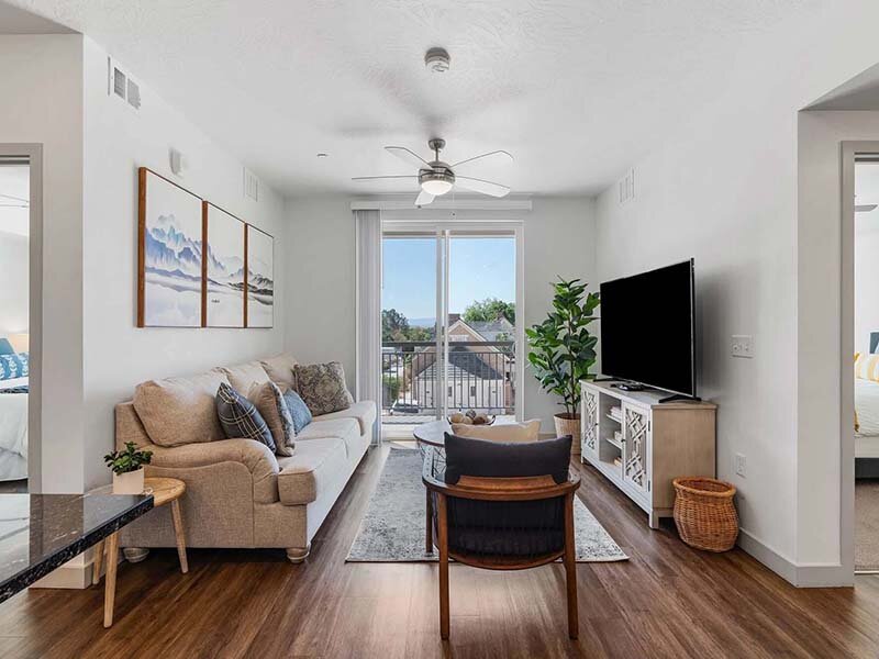 Interior Apartment Living Room with Television and Seating | City View St. George