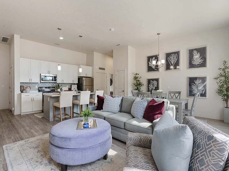 Living Room with Ceiling Lights and Kitchen View | 200 City View